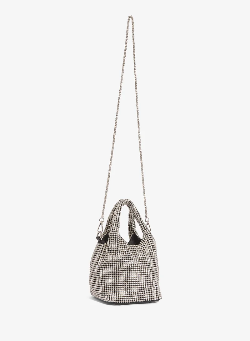 Ella Limited Edition silver rhinestone detailed sparkly metallic handle bag